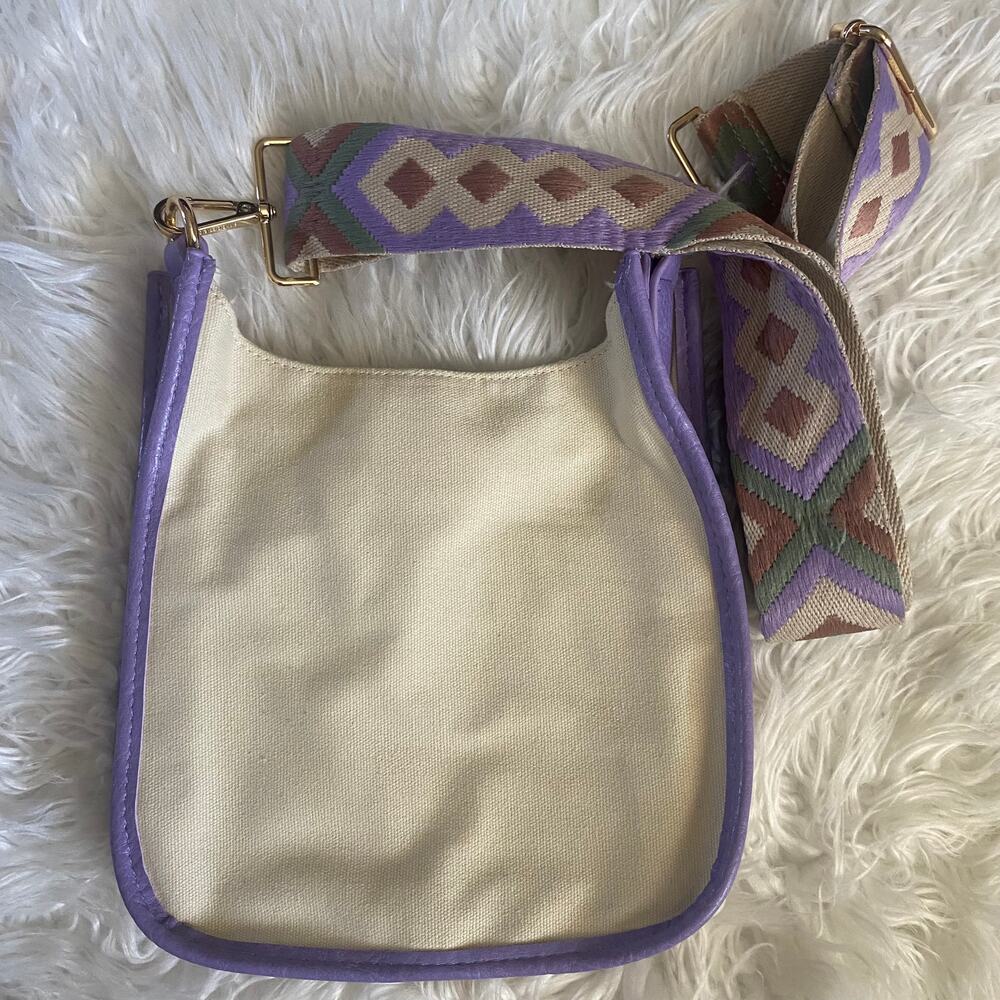 Ahdorned Messenger Canvas Purple Brown Cream Crossbody Bag